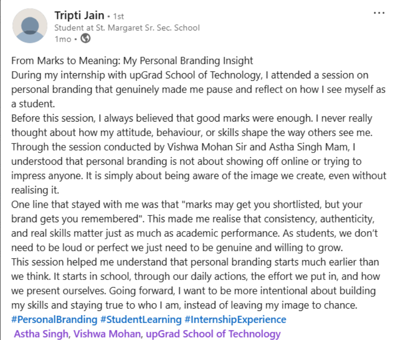 LinkedIn testimonial from Swayam Dedhia